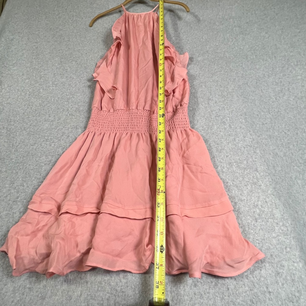 Parker New York M Pink Silk Halter Mini Dress Smocked‎ Waist Ruffle Resortwear - Picture 7 of 10